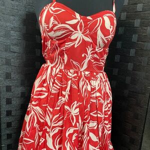 Elegant Strapless Red and White Floral Dress